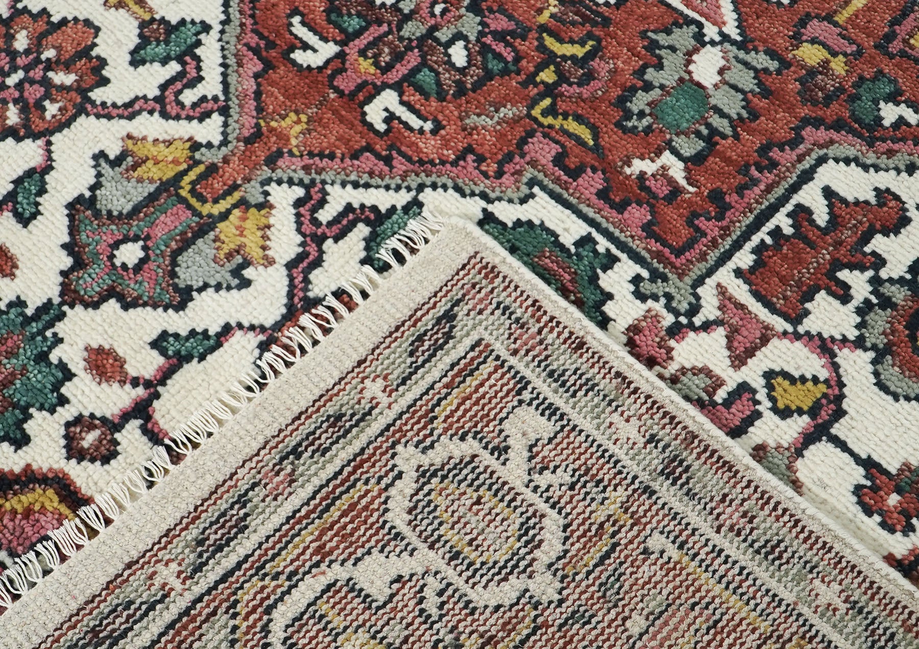 8x10 Pink, Ivory, Gold Color Hand Knotted Heriz Wool Traditional Oriental Rug