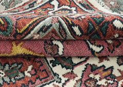 8x10 Pink, Ivory, Gold Color Hand Knotted Heriz Wool Traditional Oriental Rug