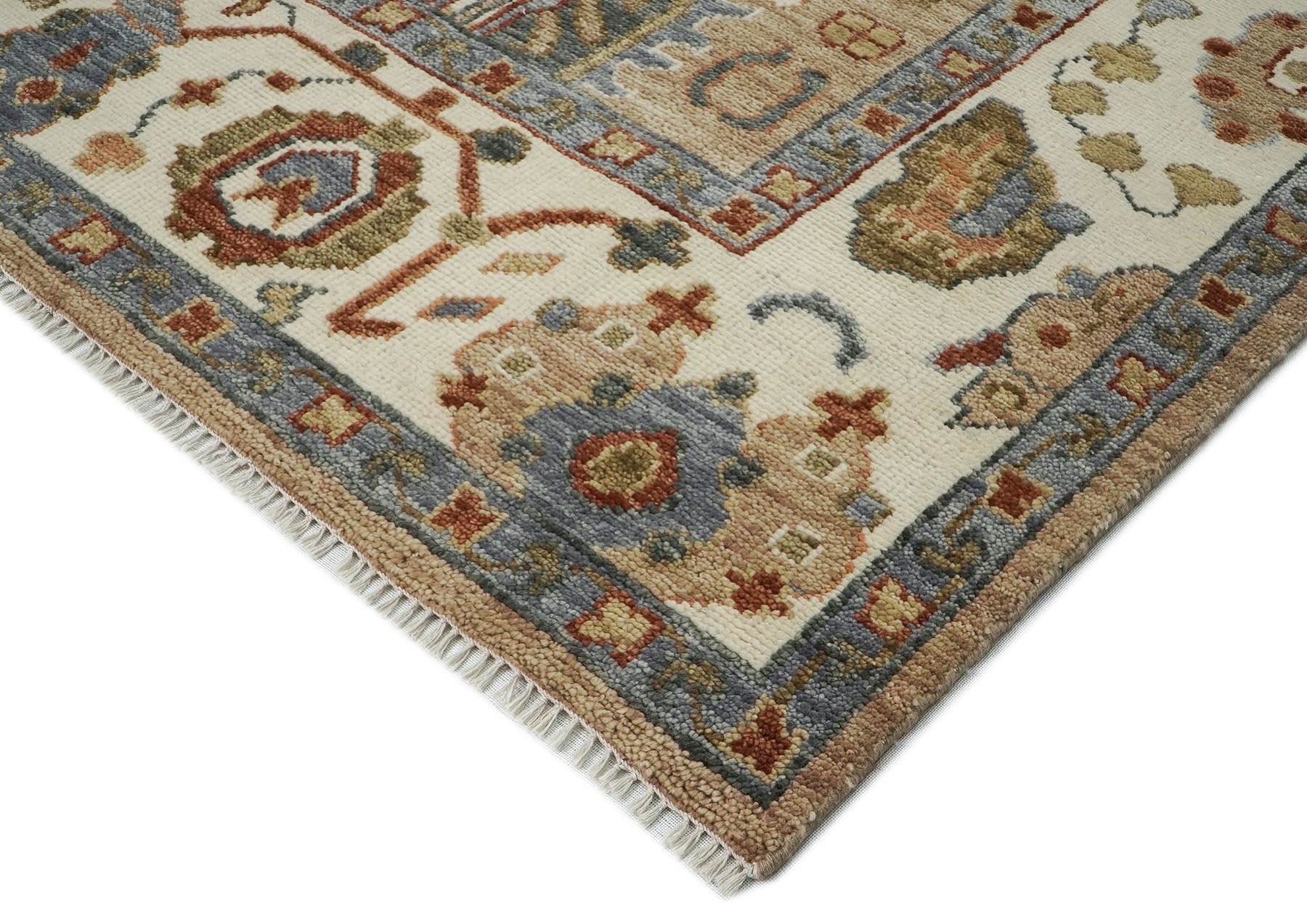10x14 Tan, Ivory, Slate Color Hand Knotted Oushak Wool Arts and Crafts Oriental Rug
