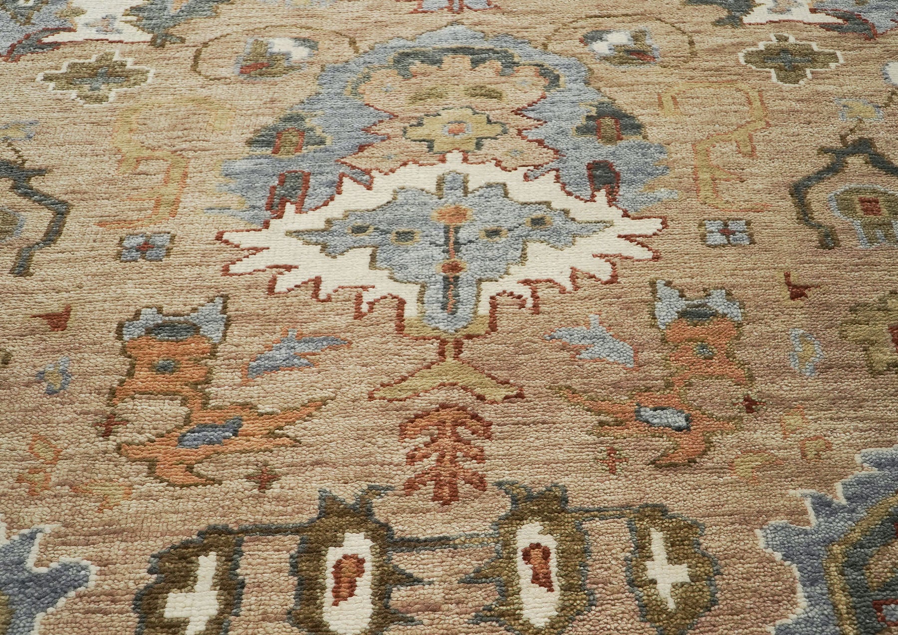 10x14 Tan, Ivory, Slate Color Hand Knotted Oushak Wool Arts and Crafts Oriental Rug