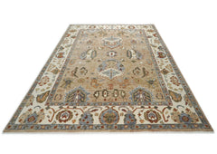 10x14 Tan, Ivory, Slate Color Hand Knotted Oushak Wool Arts and Crafts Oriental Rug