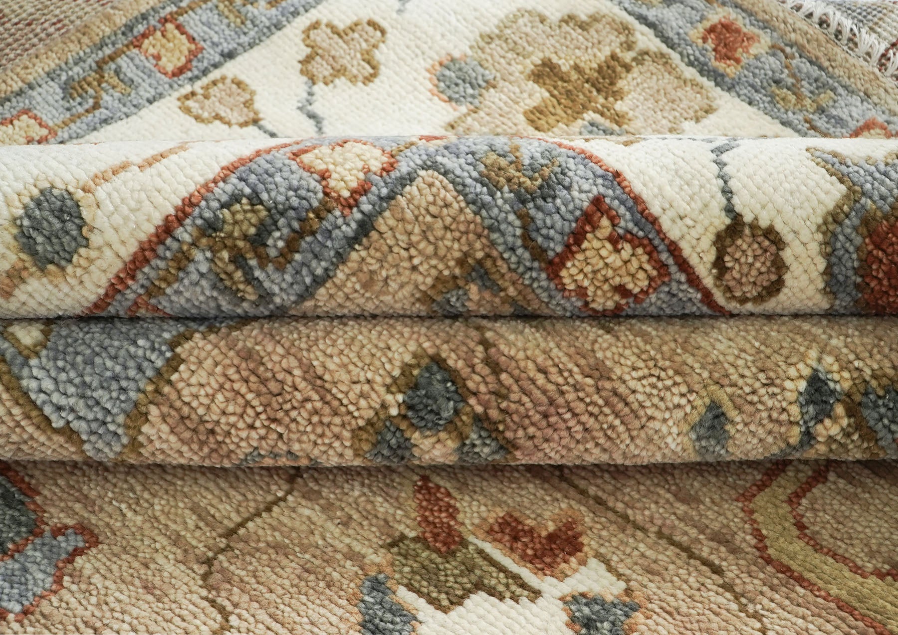 10x14 Tan, Ivory, Slate Color Hand Knotted Oushak Wool Arts and Crafts Oriental Rug