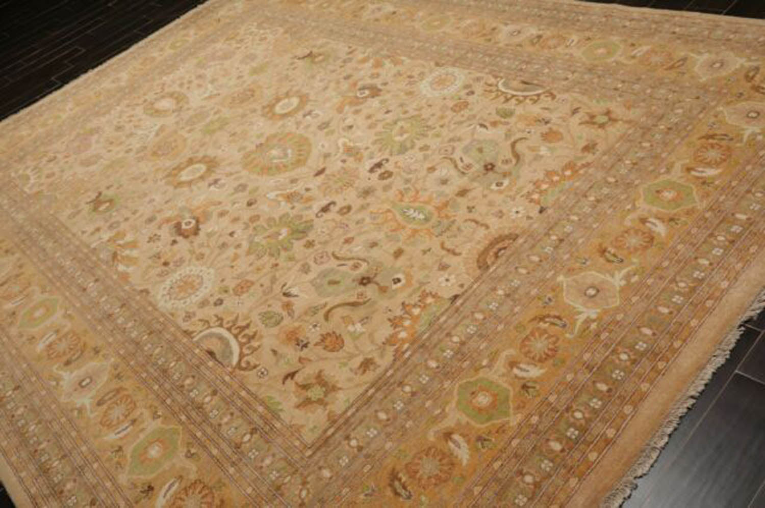 9x12 Tan, Brown, Caramel Color Hand Knotted All-Over 100% Wool Traditional Oriental Rug
