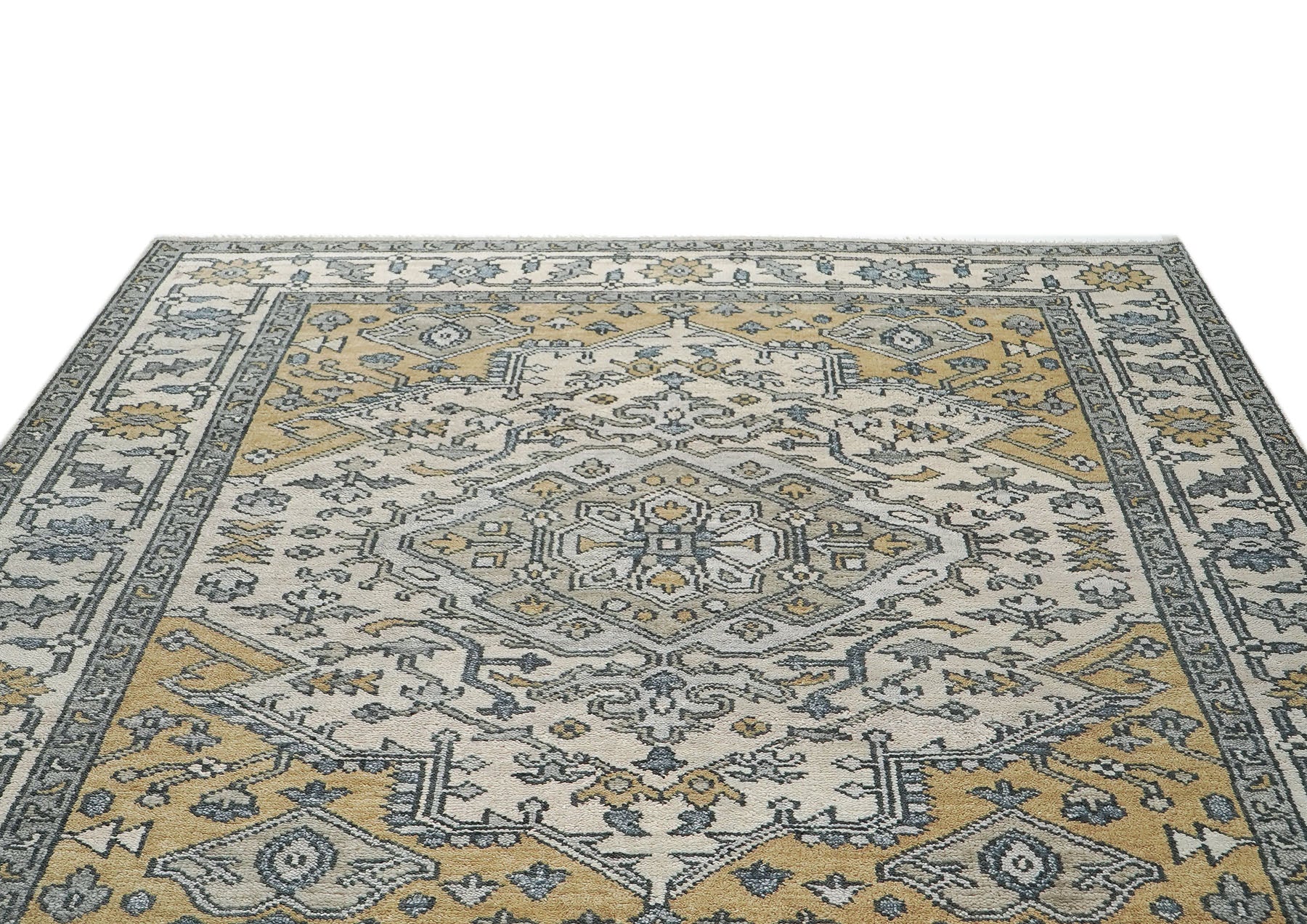 8x10 Ivory, Gold, Gray Color Hand Knotted Oushak Wool Traditional Oriental Rug