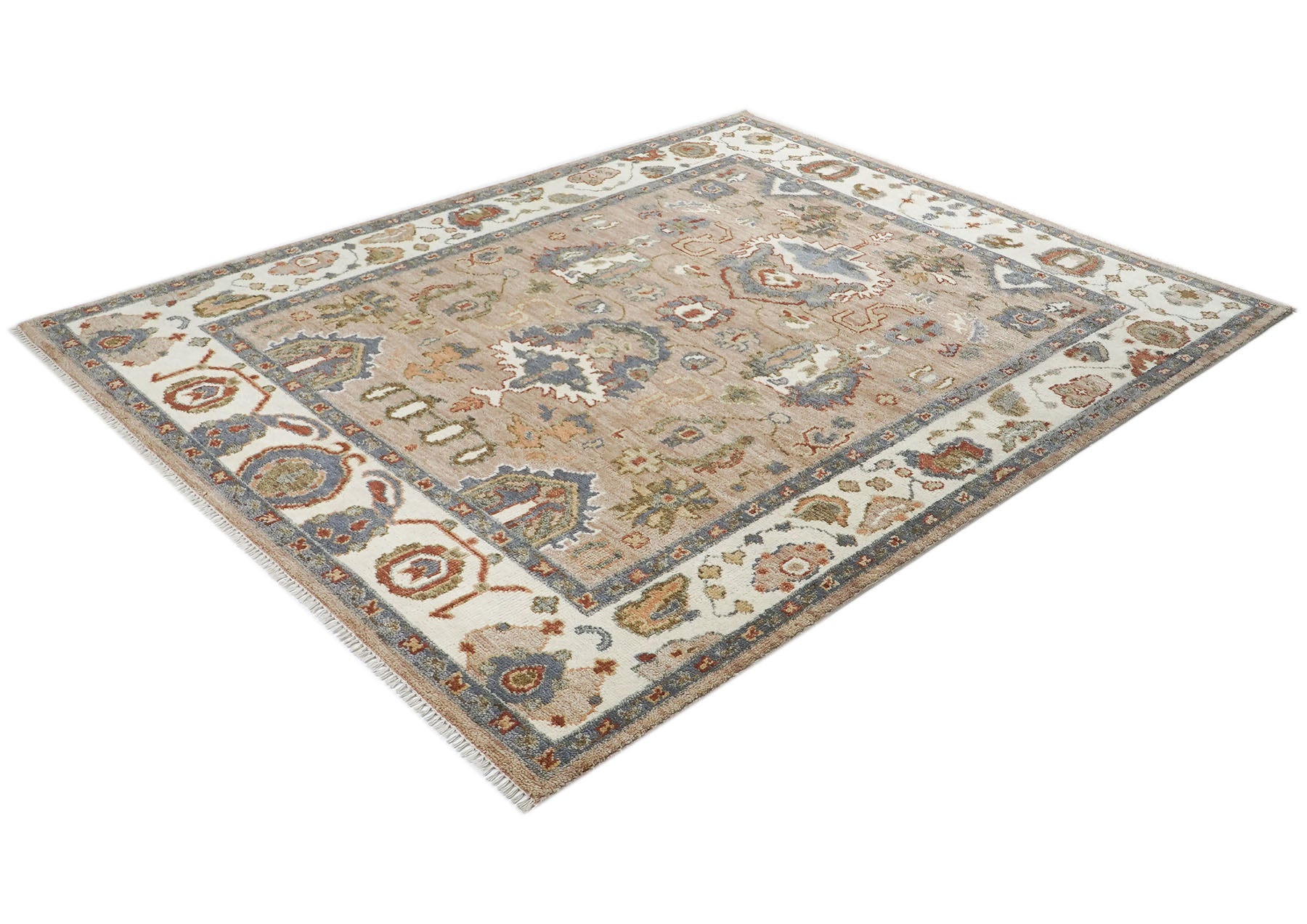 8x10 Mocha, Ivory, Slate Color Hand Knotted Oushak Wool Arts & Crafts Oriental Rug