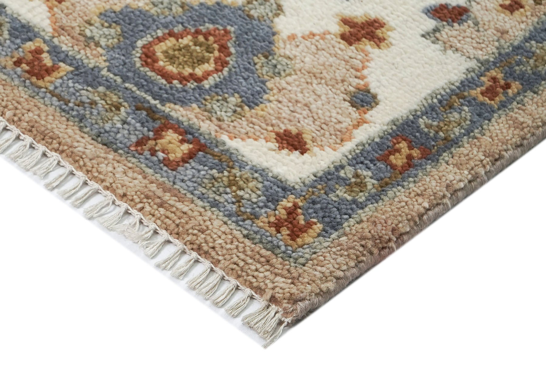 8x10 Mocha, Ivory, Slate Color Hand Knotted Oushak Wool Arts & Crafts Oriental Rug