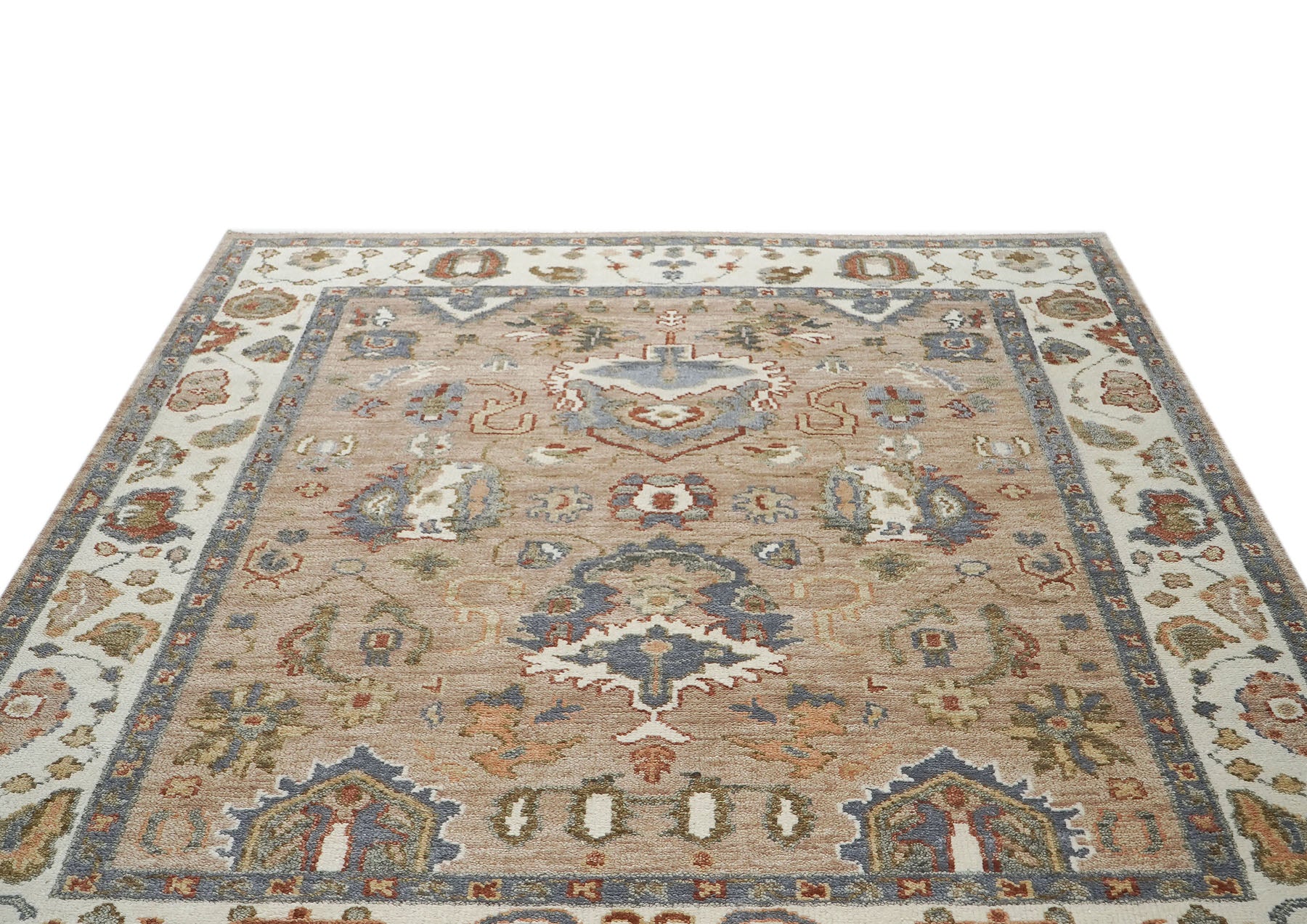 8x10 Mocha, Ivory, Slate Color Hand Knotted Oushak Wool Arts & Crafts Oriental Rug