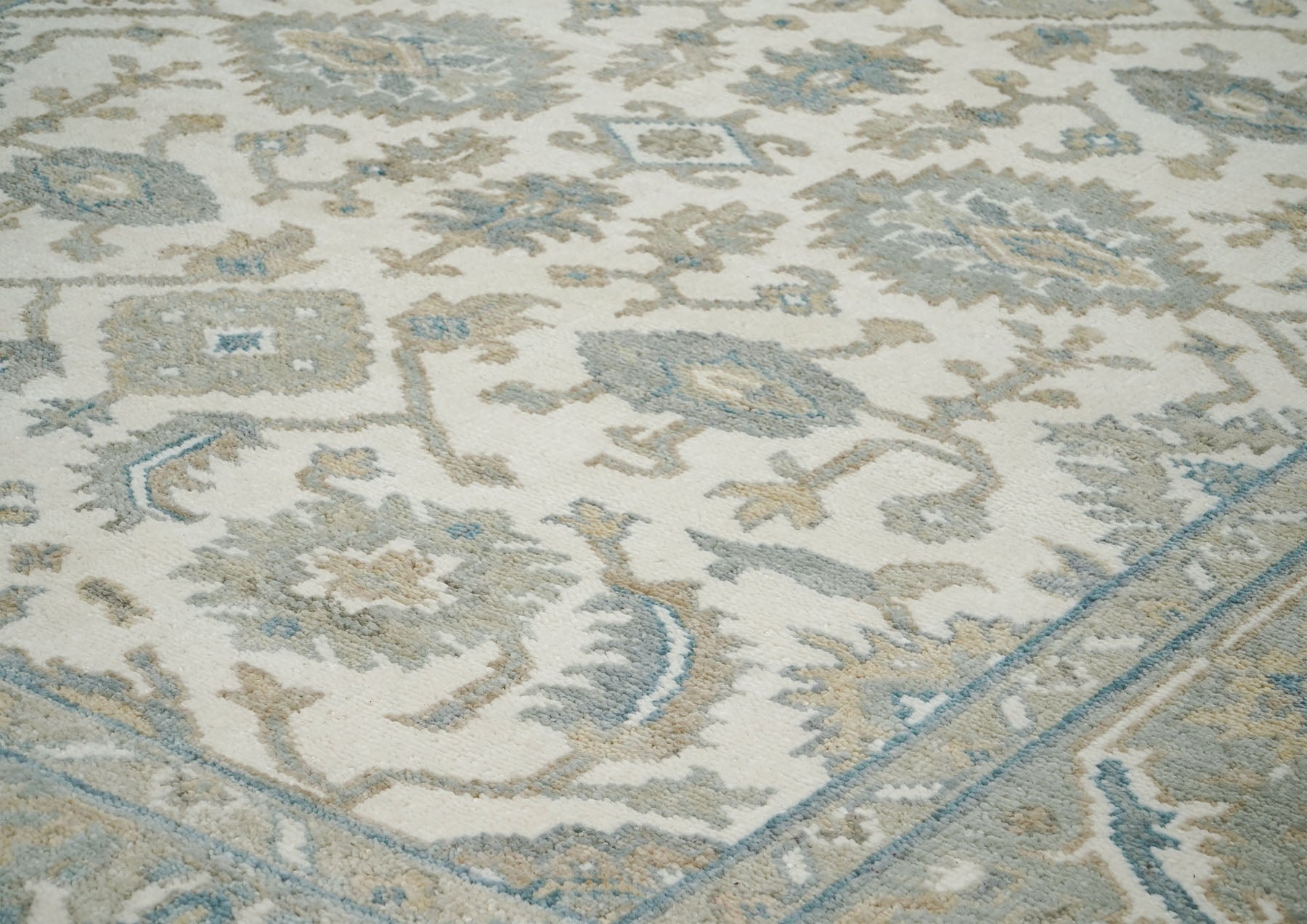 8x10 Ivory, Gray, Taupe Color Hand Knotted Oushak Wool Traditional Oriental Rug