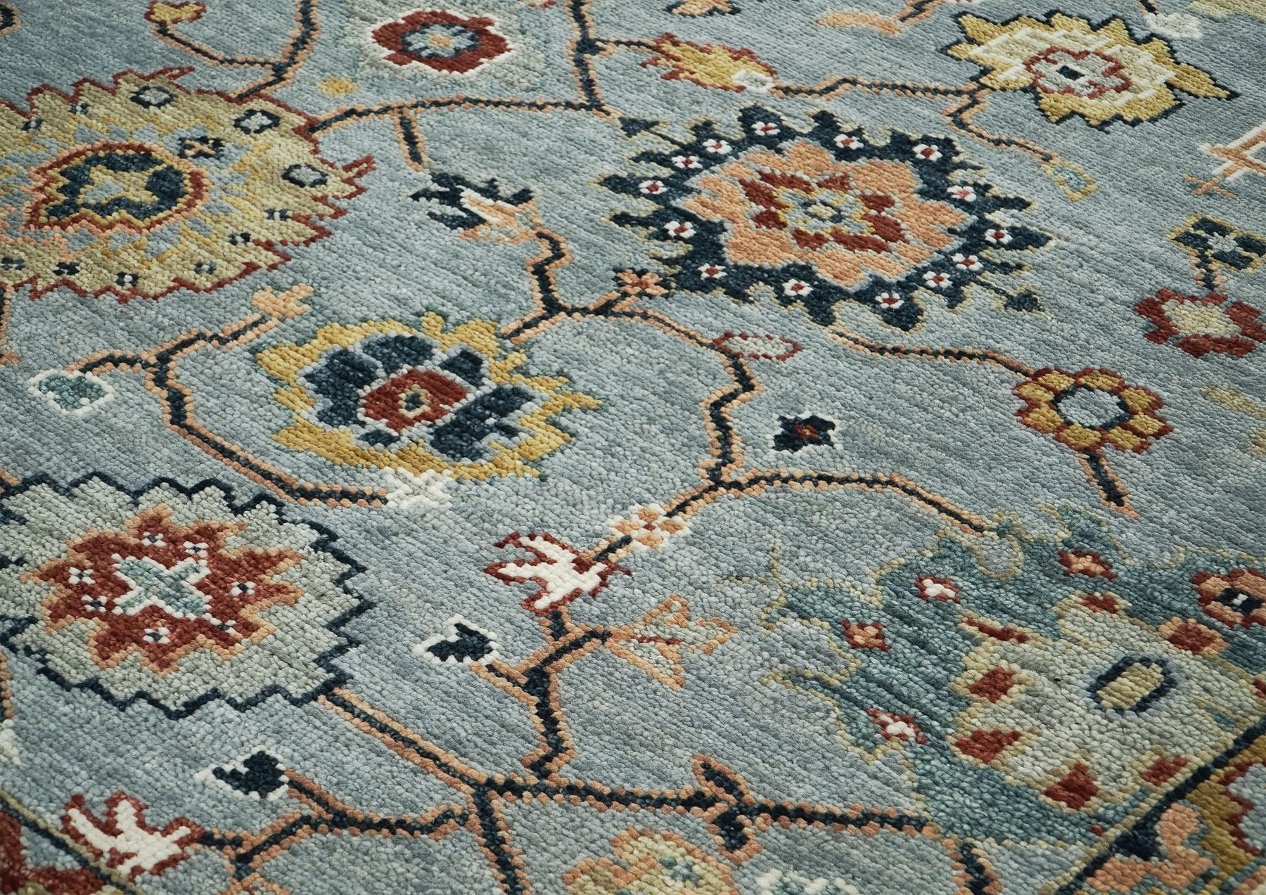 10x14 Blue, Ivory, Gold Color Hand Knotted Oushak Wool Arts and Crafts Oriental Rug