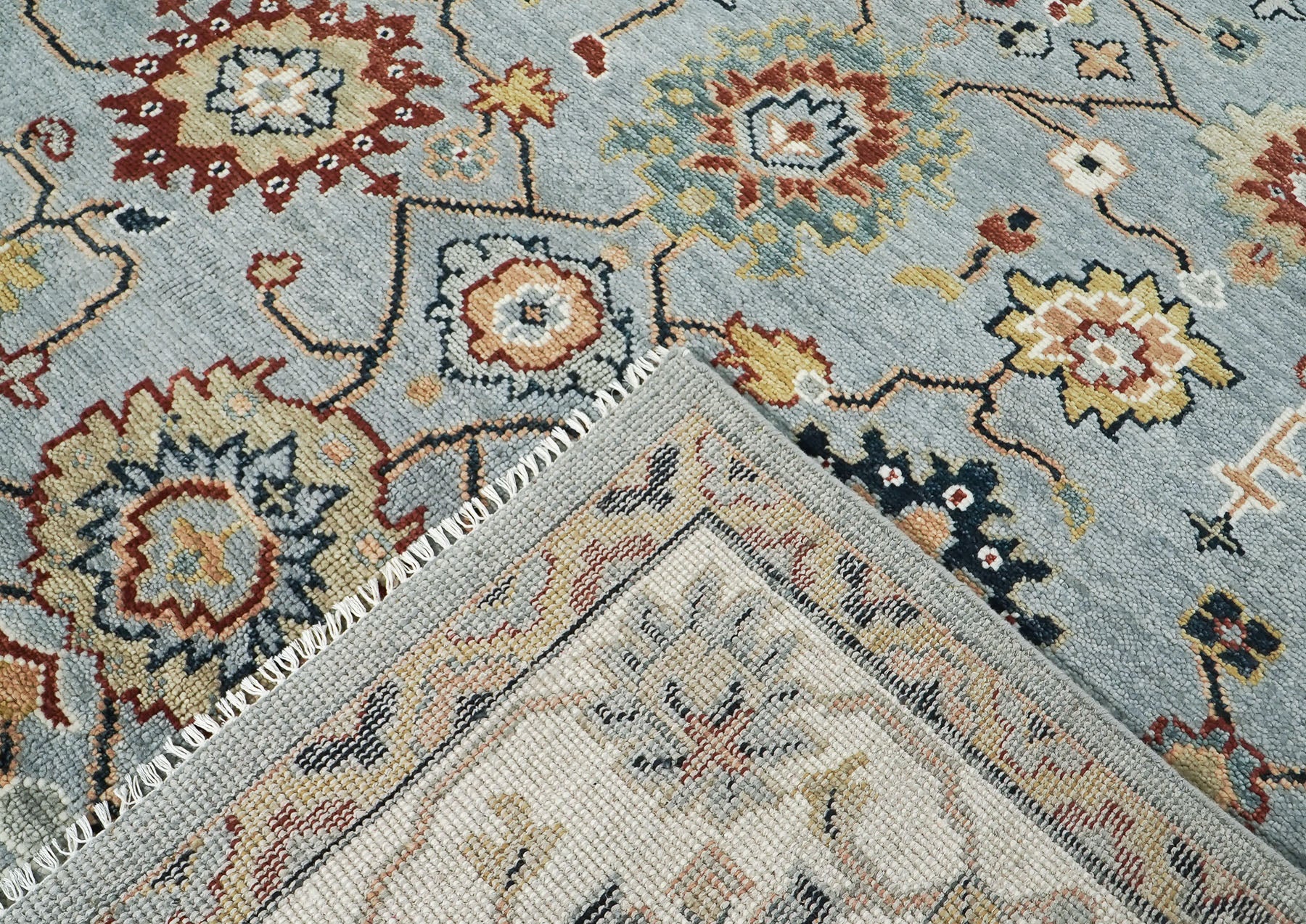 10x14 Blue, Ivory, Gold Color Hand Knotted Oushak Wool Arts and Crafts Oriental Rug