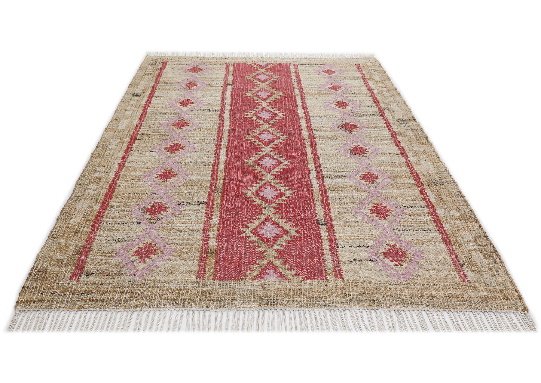 Multi Size Coral Beige Tan Color Hand Woven Kilim Jute Southwestern Oriental Rug
