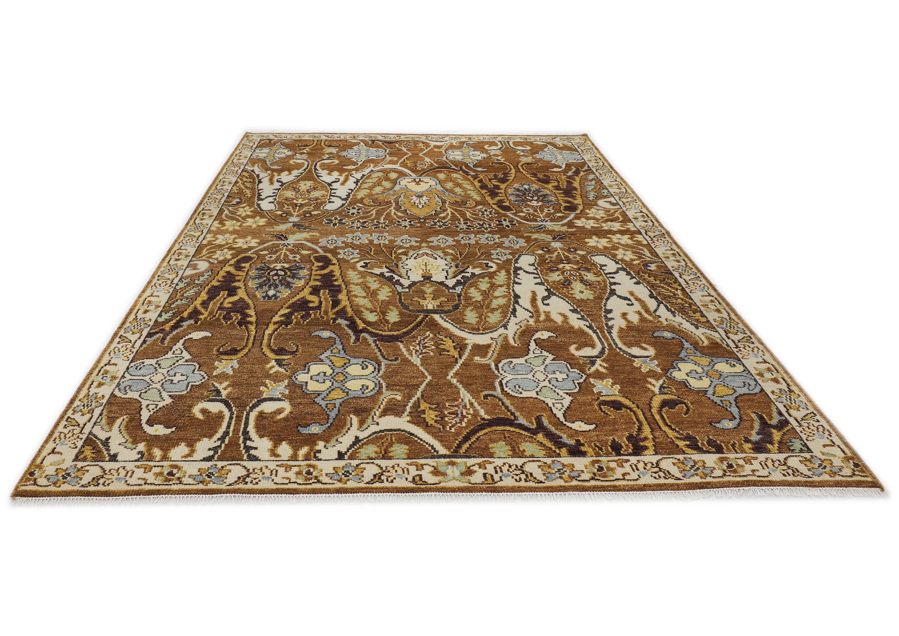 Mocha Ivory 9x12 Oushak Arts & Crafts Hand Knotted Wool Oriental Area Rug