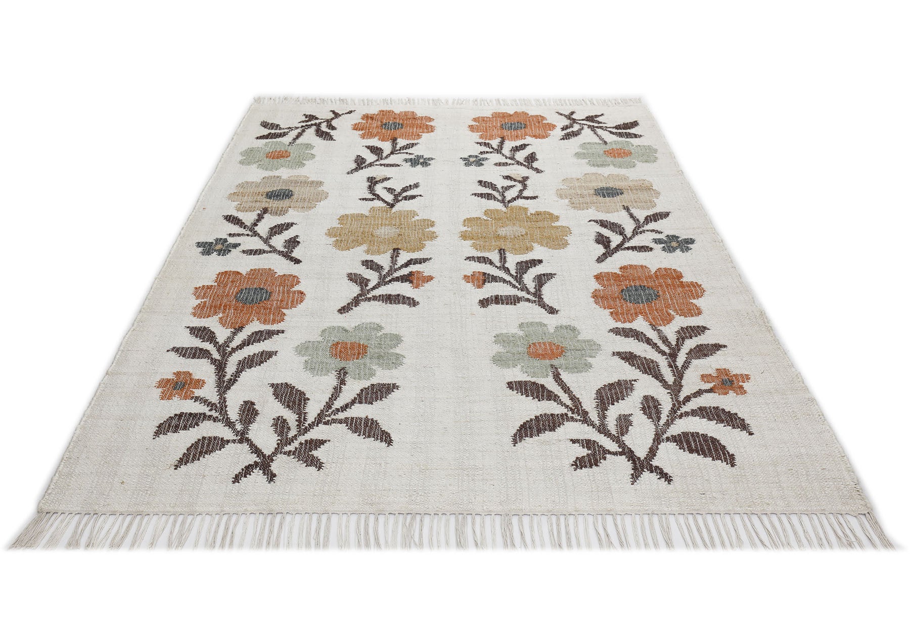 Multi Size Ivory Brown Orange Color Hand Woven Kilim Jute Traditional Oriental Rug