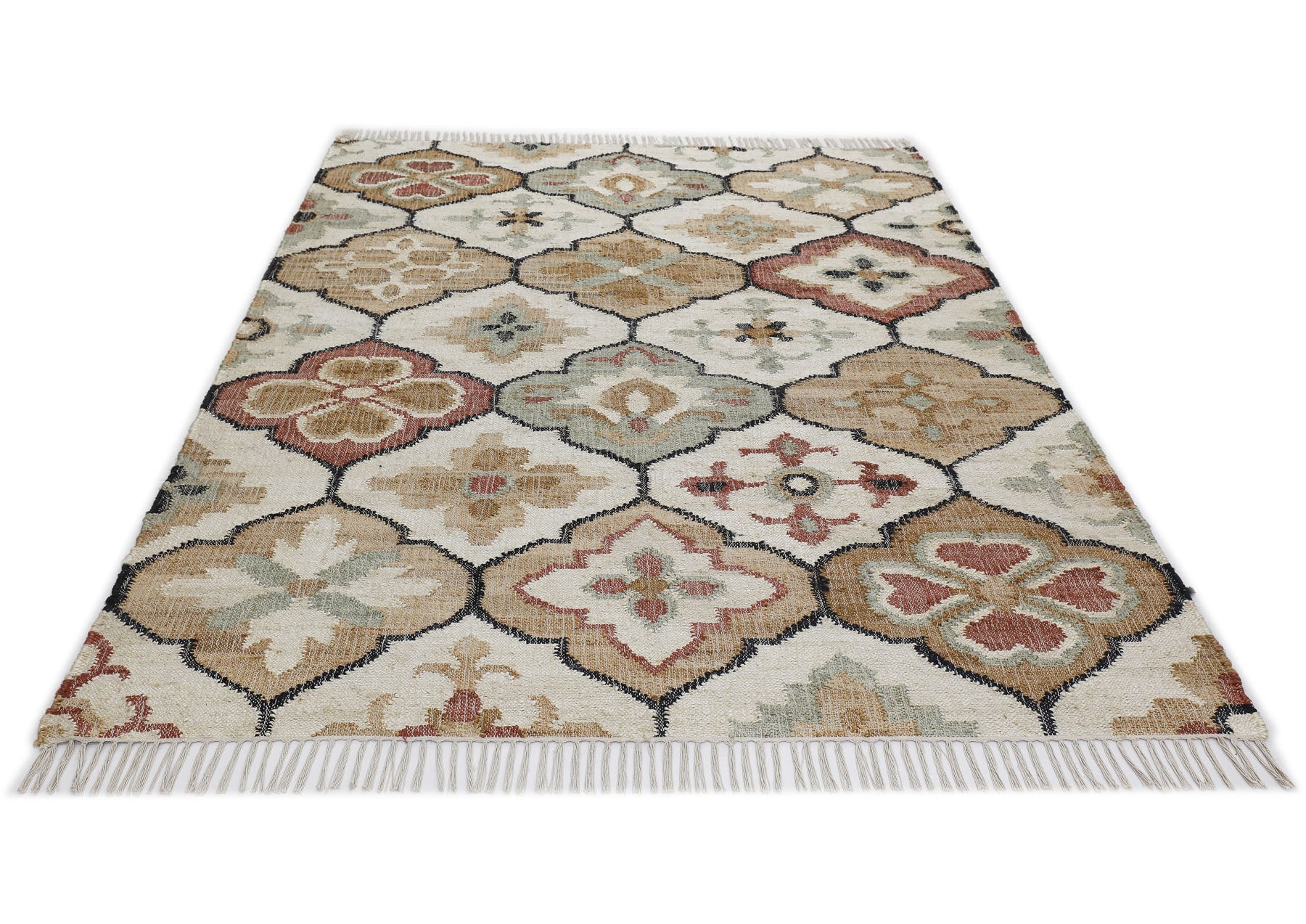 Multi Size Ivory Tan Brown Color Hand Woven Kilim Jute Traditional Oriental Rug