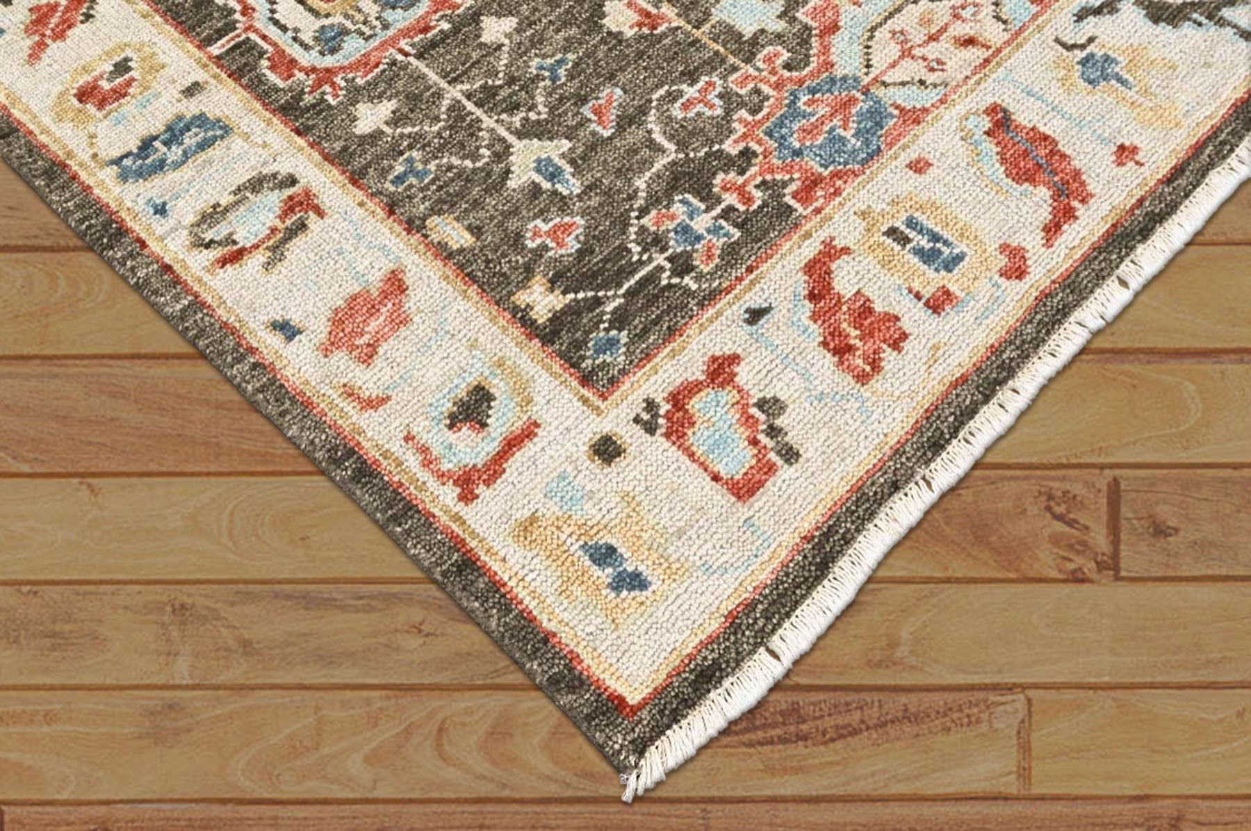 Brown, Beige 8'11''x11'10'' Oushak Arts and Crafts Hand Knotted Wool Oriental Area Rug