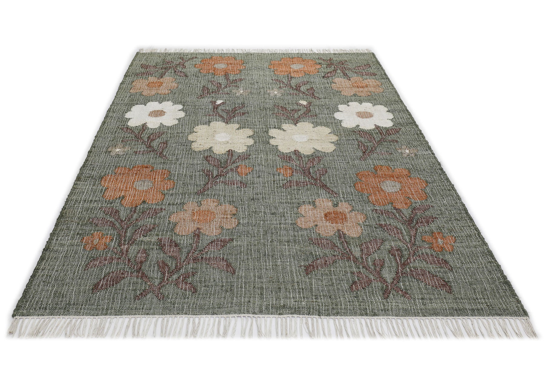 Multi Size Gray Moss Ivory Color Hand Woven Kilim Jute Traditional Oriental Rug