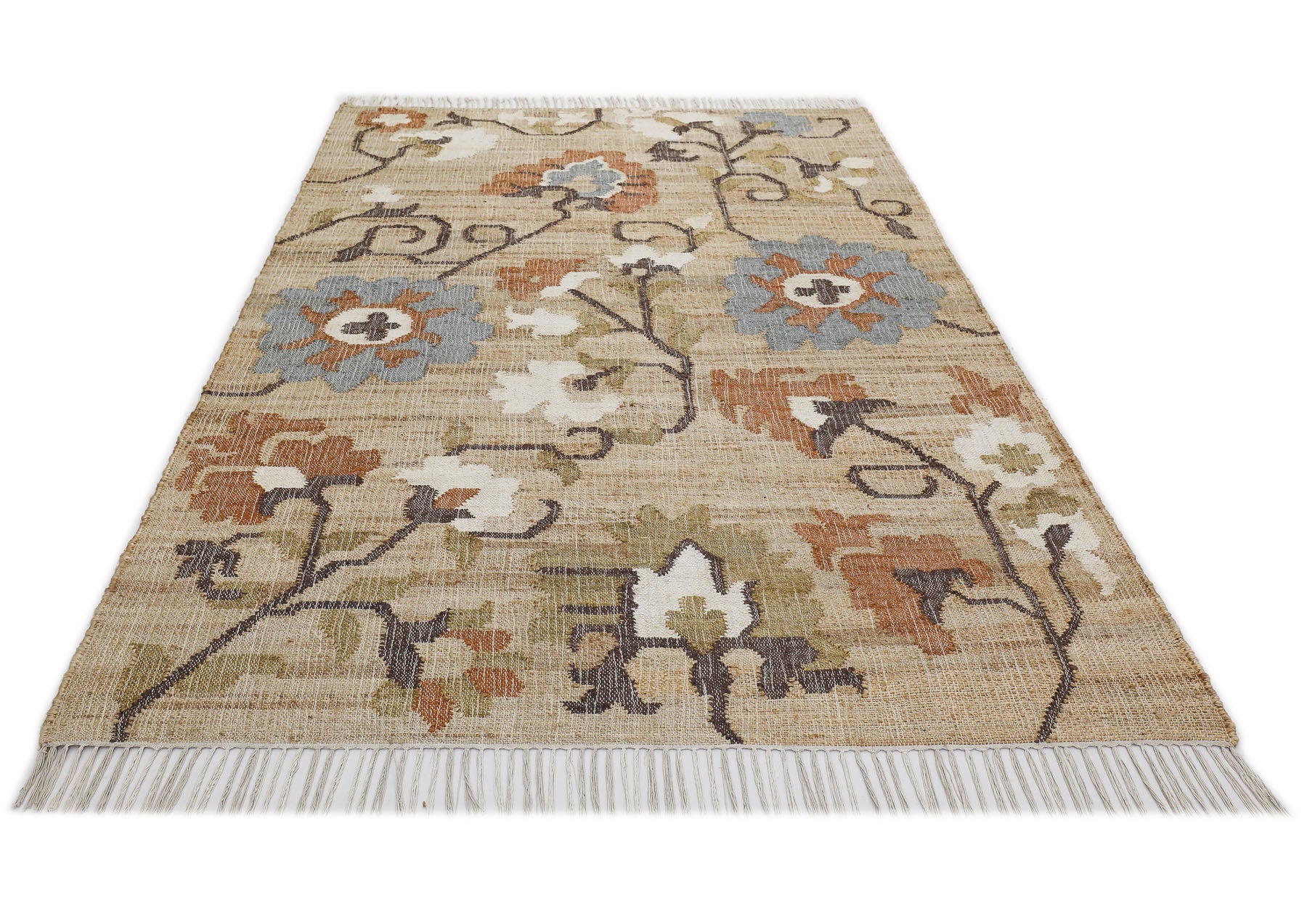 Multi Size Tan Brown Sage Color Hand Woven Kilim Jute Traditional Oriental Rug