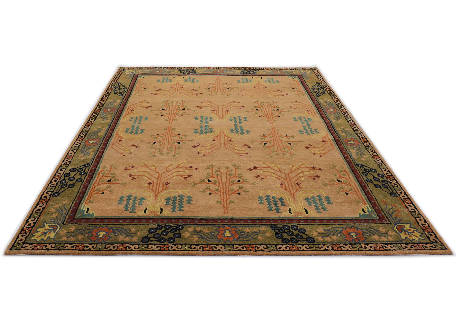 9x12 Peach, Pistachio, Blue Color Hand Tufted  Wool  Oriental Rug