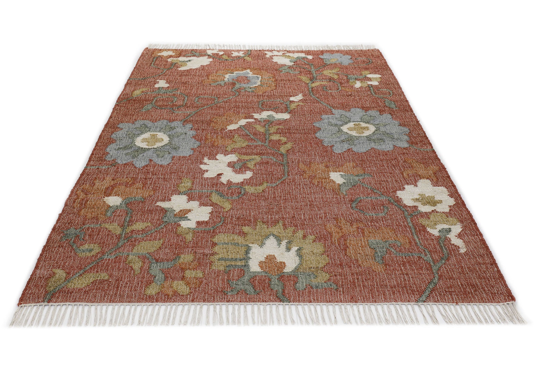 Multi Size Rust Sage Ivory Color Hand Woven Kilim Jute Traditional Oriental Rug