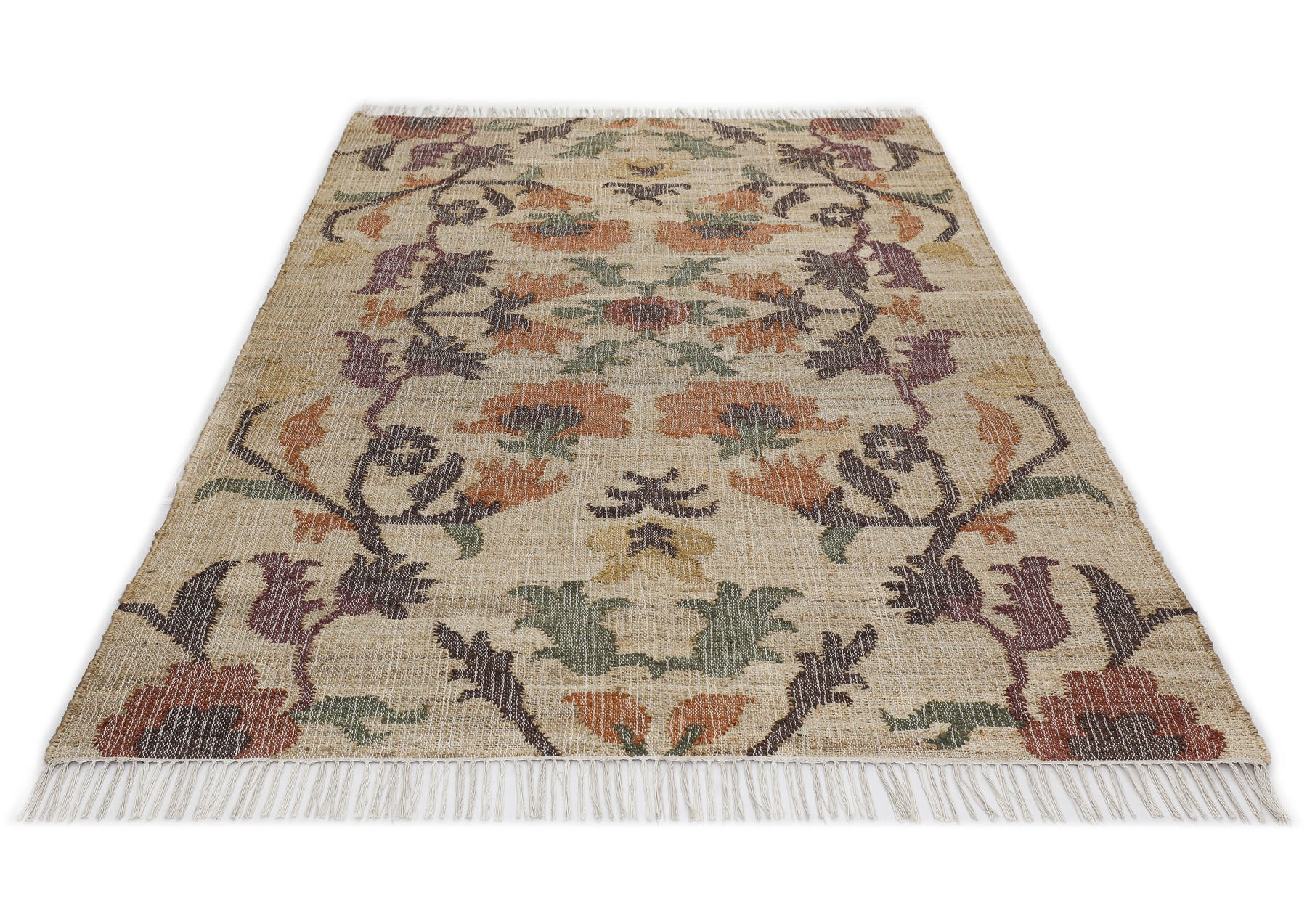 Multi Size Beige Sage Peach Color Hand Woven Kilim Jute Traditional Oriental Rug