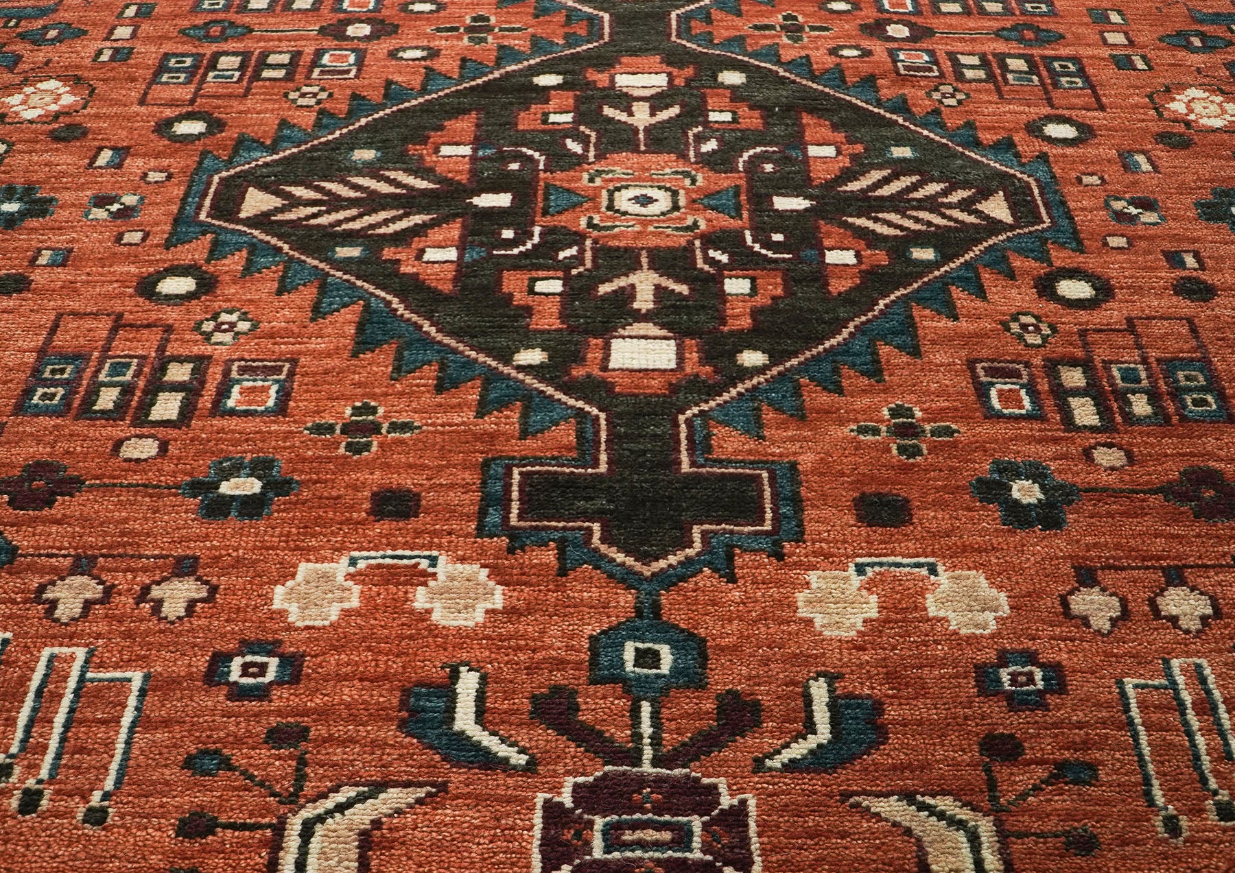 10x14 Burnt Orange, Dark Green, Teal Color Hand Knotted Oushak Wool  Oriental Rug