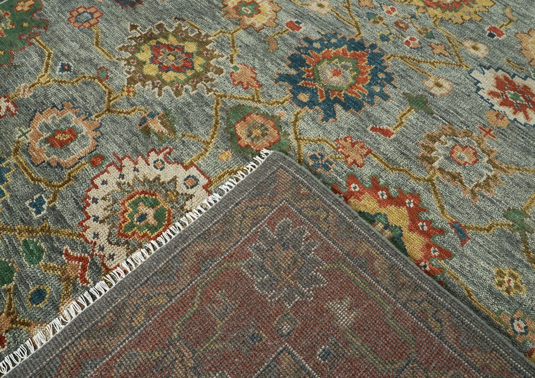 10x14 Blue, Burnt Orange, Gold Color Hand Knotted Oushak Wool Arts and Crafts Oriental Rug