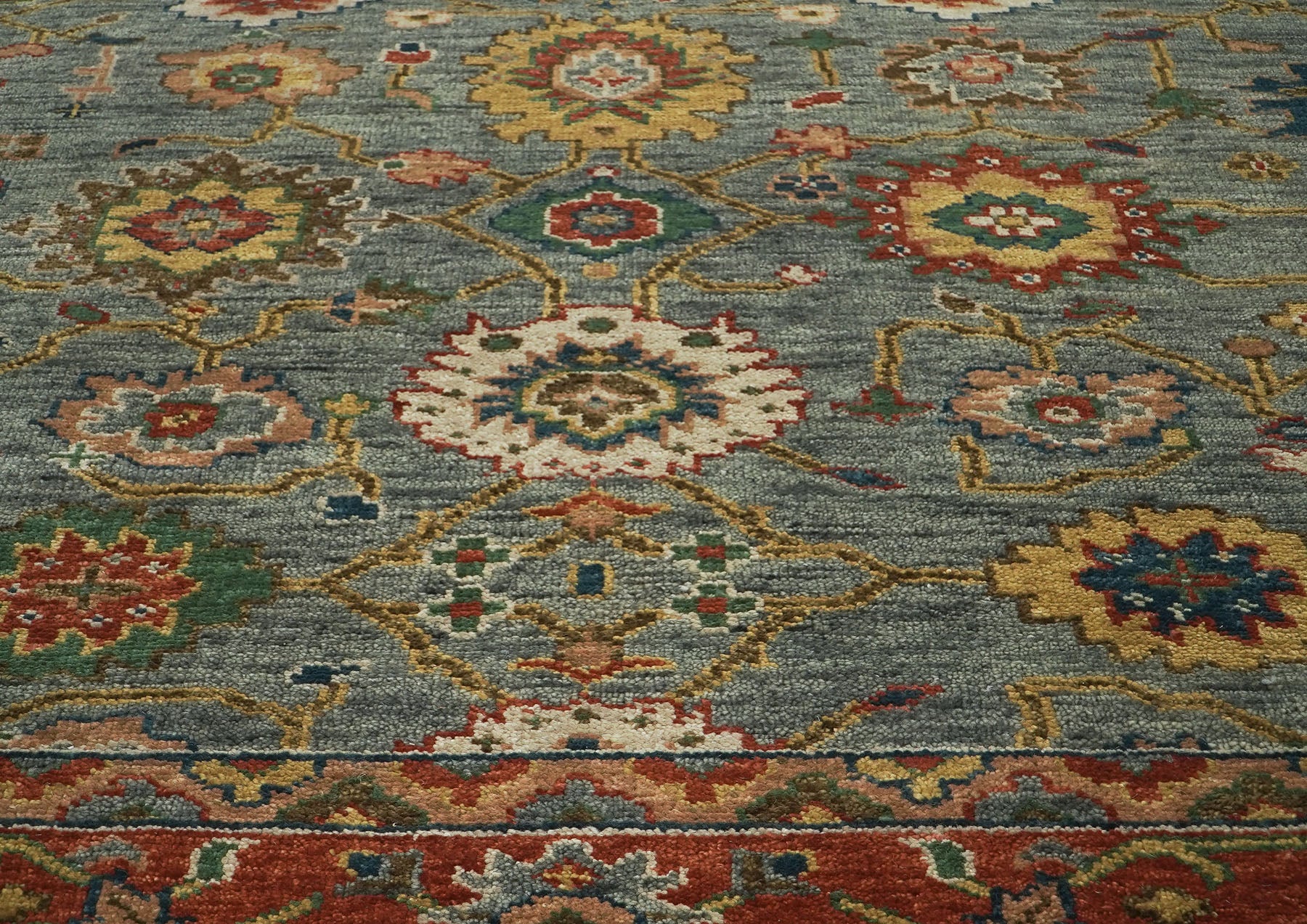 10x14 Blue, Burnt Orange, Gold Color Hand Knotted Oushak Wool Arts and Crafts Oriental Rug