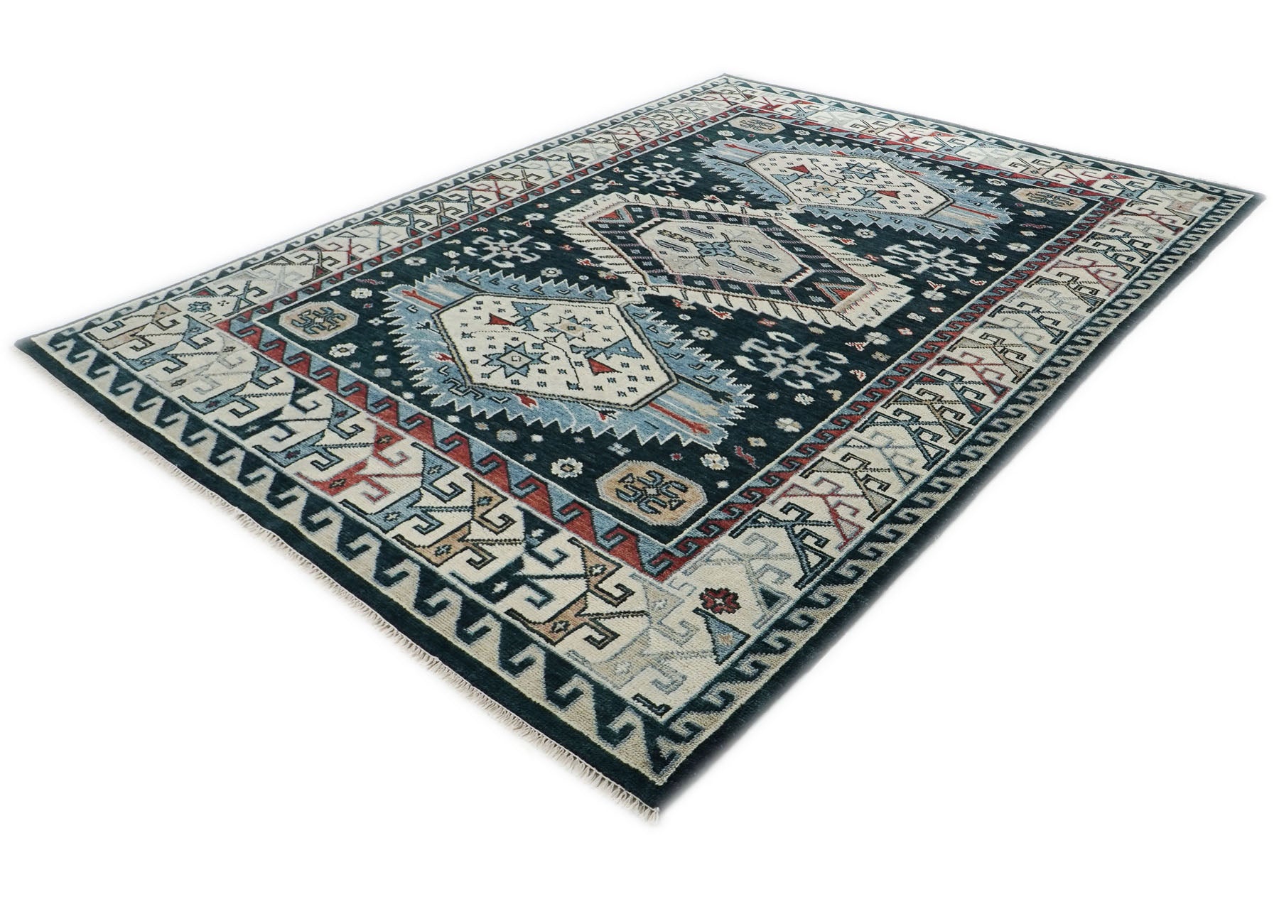 10x14 Dark Blue, Beige, Ivory Color Hand Knotted Oushak Wool Southwestern Oriental Rug