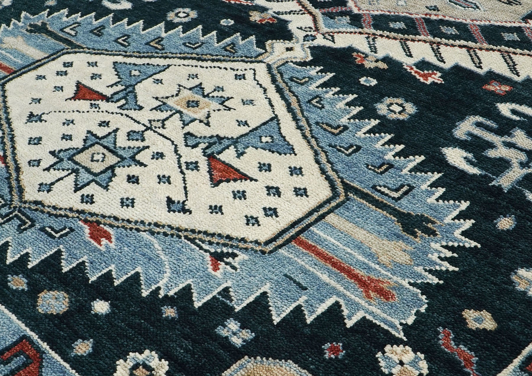 10x14 Dark Blue, Beige, Ivory Color Hand Knotted Oushak Wool Southwestern Oriental Rug