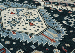 10x14 Dark Blue, Beige, Ivory Color Hand Knotted Oushak Wool Southwestern Oriental Rug