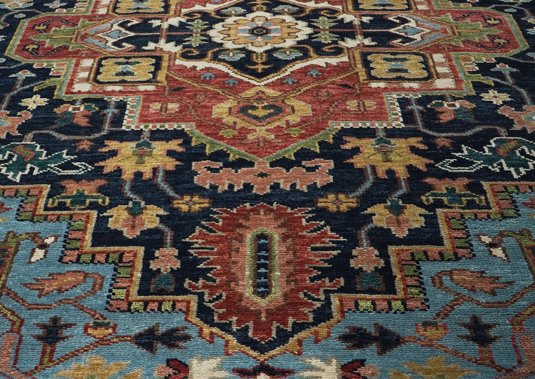 10x14 Navy, Rust, Lime Color Hand Knotted Oushak Wool  Oriental Rug