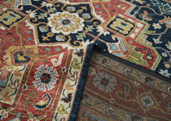 10x14 Navy, Rust, Lime Color Hand Knotted Oushak Wool  Oriental Rug