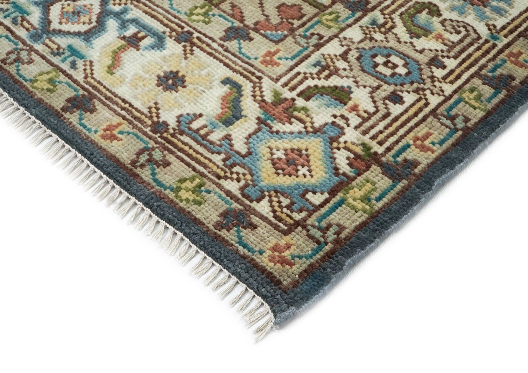 8x10 Blue, Ivory, Aqua Color Hand Knotted Oushak Wool Traditional Oriental Rug