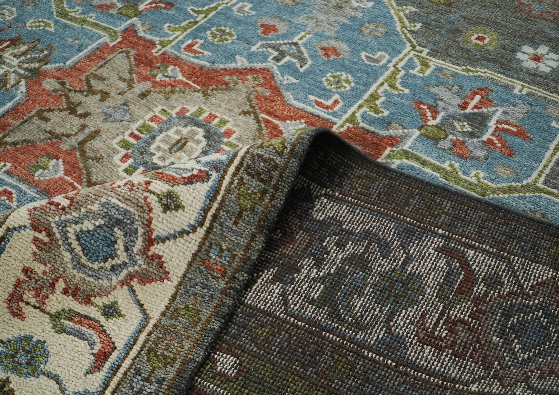 10x14 Gray, Blue, Lime Color Hand Knotted Oushak Wool  Oriental Rug