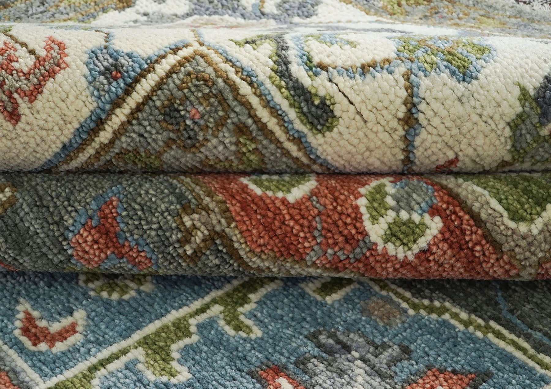 10x14 Gray, Blue, Lime Color Hand Knotted Oushak Wool  Oriental Rug