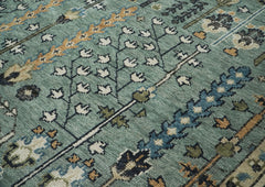 10x14 Aqua, Ivory, Tan Color Hand Knotted Oushak Wool Transitional Oriental Rug
