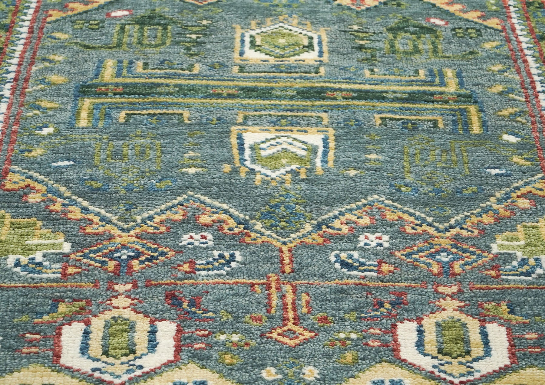 5x8 Teal, Ivory, Lime Color Hand Knotted Oushak Wool Transitional Oriental Rug