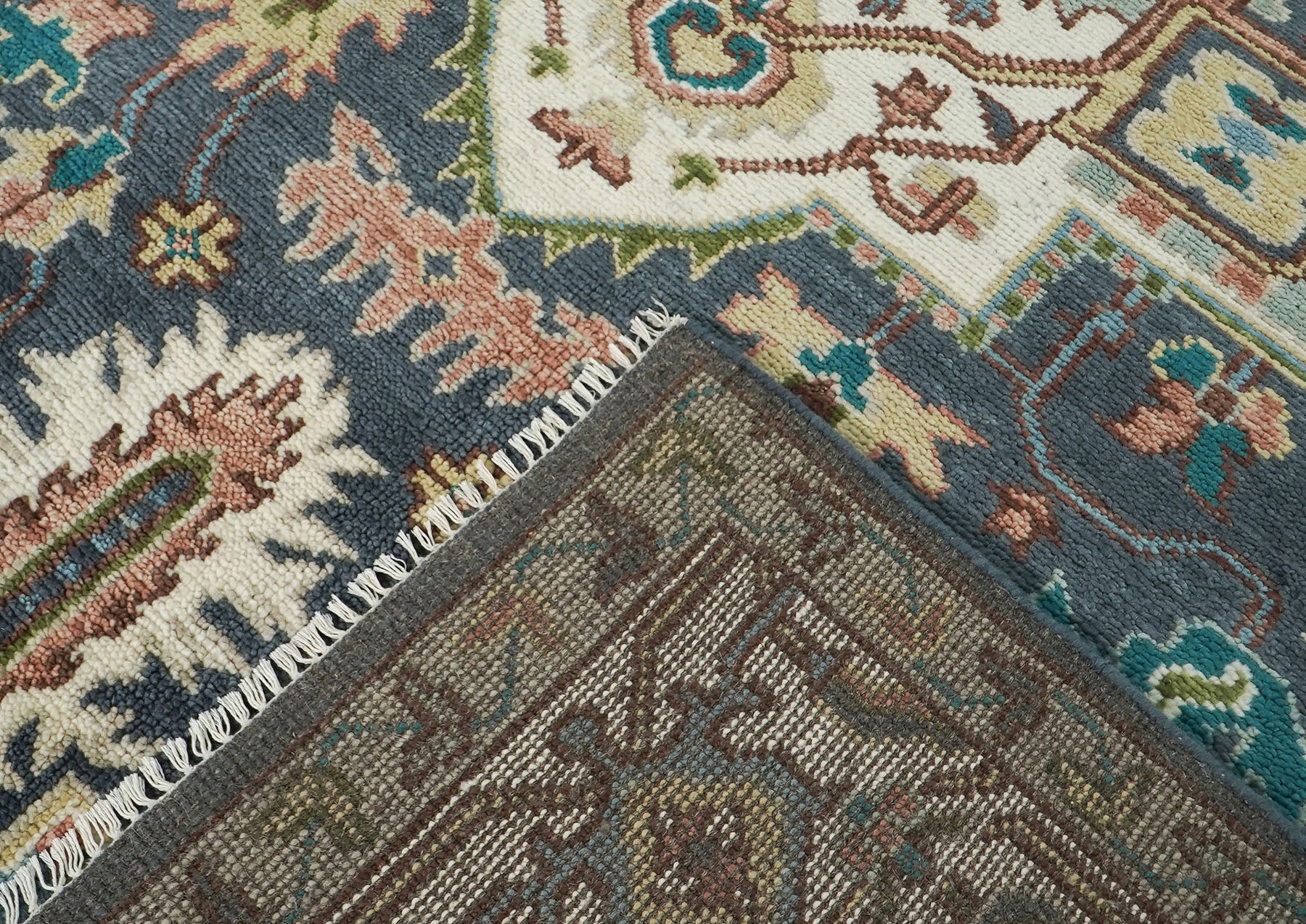 10x14 Blue, Ivory, Gray Color Hand Knotted Oushak Wool  Oriental Rug