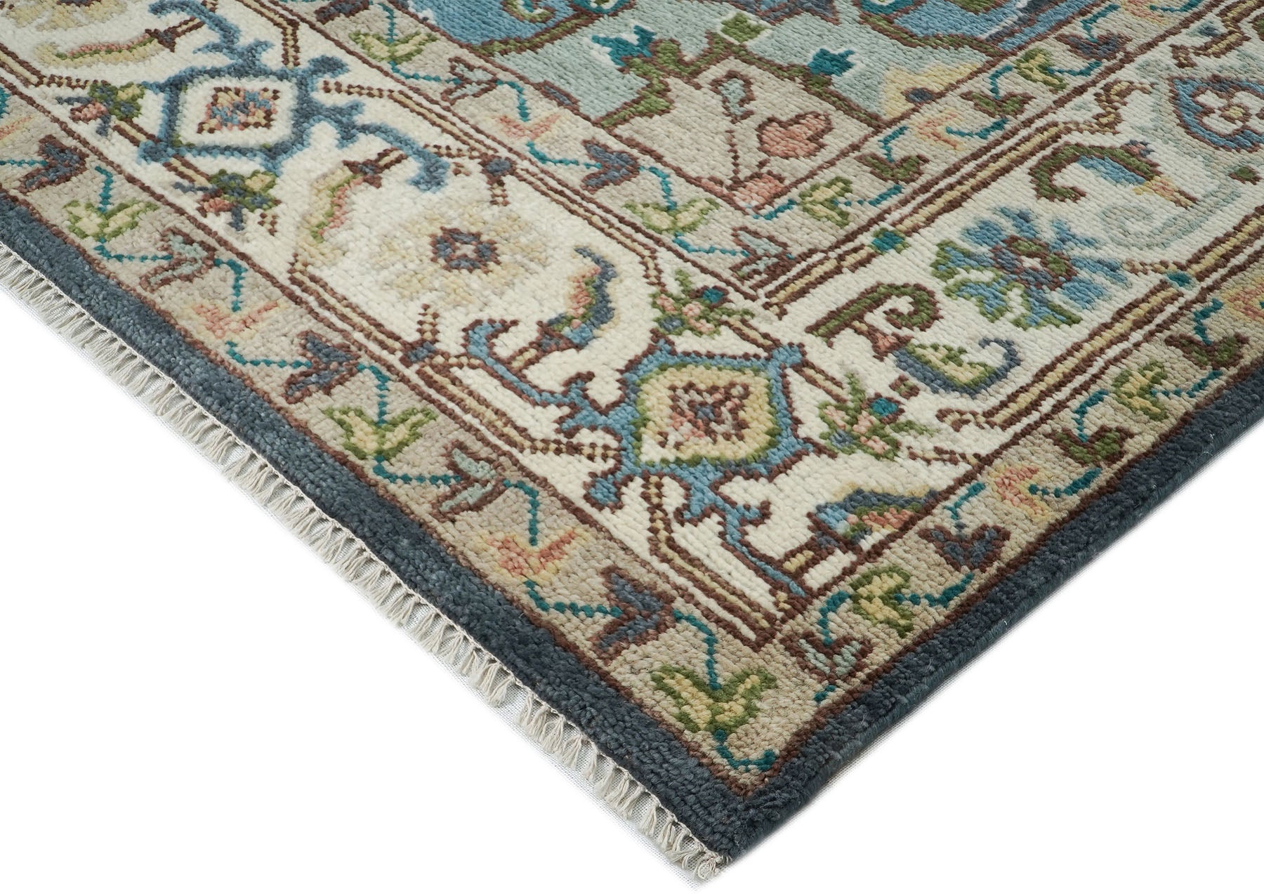 10x14 Blue, Ivory, Gray Color Hand Knotted Oushak Wool  Oriental Rug