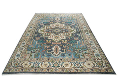 10x14 Blue, Ivory, Gray Color Hand Knotted Oushak Wool  Oriental Rug