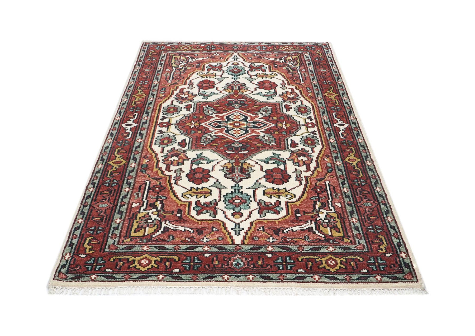 5x8 Rust, Ivory, Blush Color Hand Knotted Oushak Wool Traditional Oriental Rug