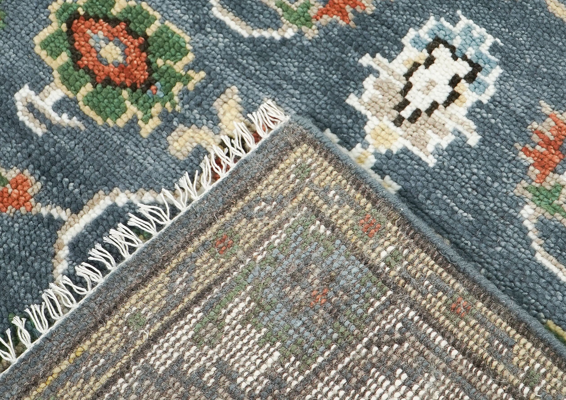 5x8 Slate, Ivory, Burnt Orange Go Color Hand Knotted Oushak Wool Arts & Crafts Oriental Rug