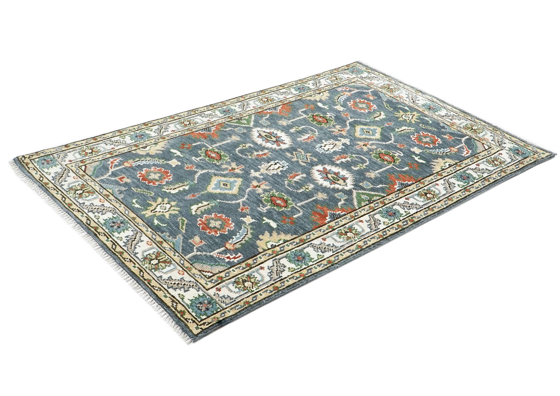 5x8 Slate, Ivory, Burnt Orange Go Color Hand Knotted Oushak Wool Arts & Crafts Oriental Rug