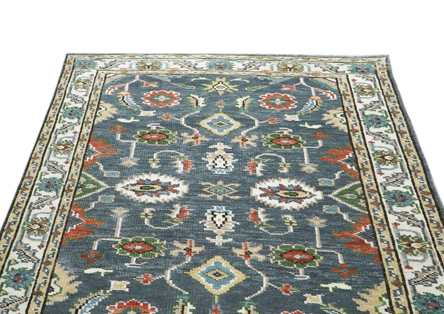 5x8 Slate, Ivory, Burnt Orange Go Color Hand Knotted Oushak Wool Arts & Crafts Oriental Rug