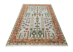 5x8 Gray, Blue, Burnt Orange Go Color Hand Knotted Oushak Wool Transitional Oriental Rug