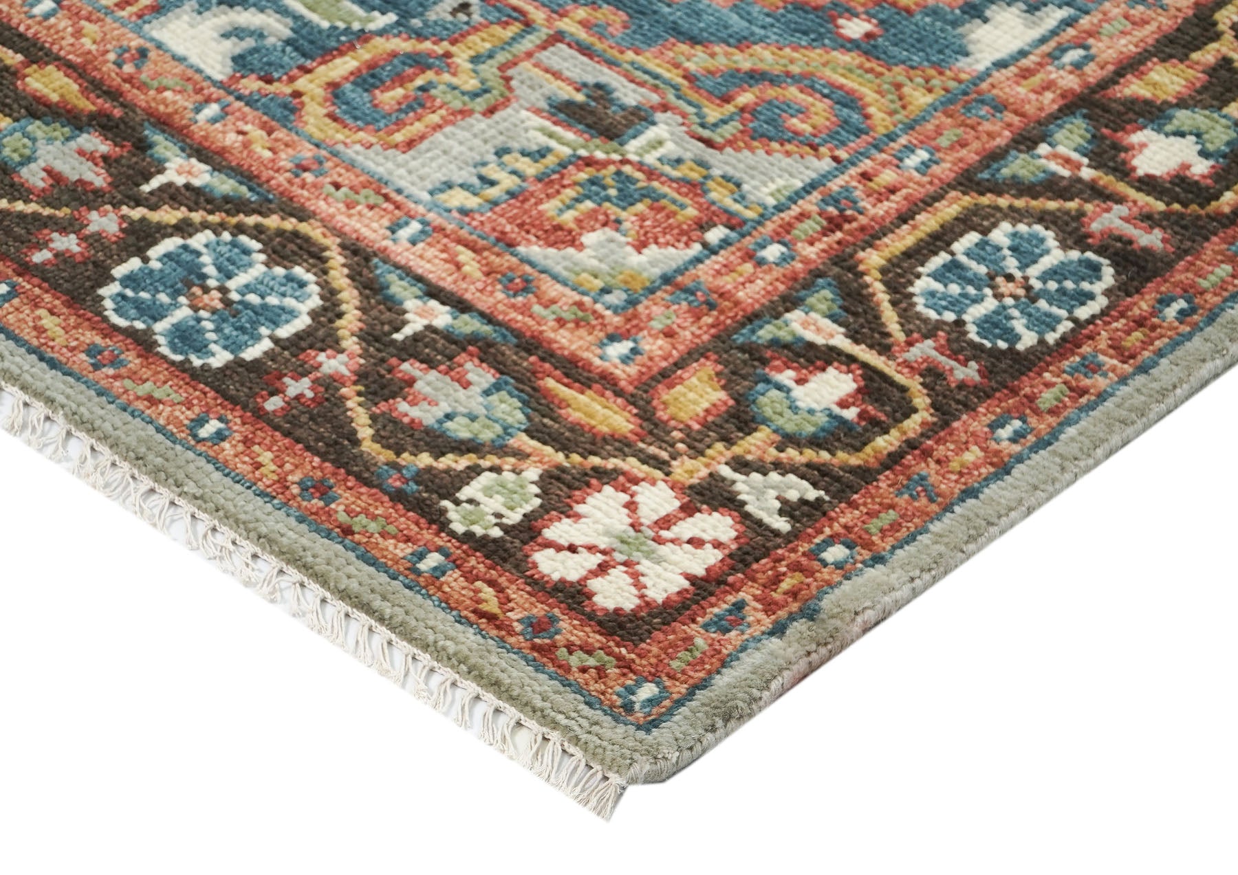 5x8 Mint, Teal, Brown Color Hand Knotted Oushak Wool Traditional Oriental Rug