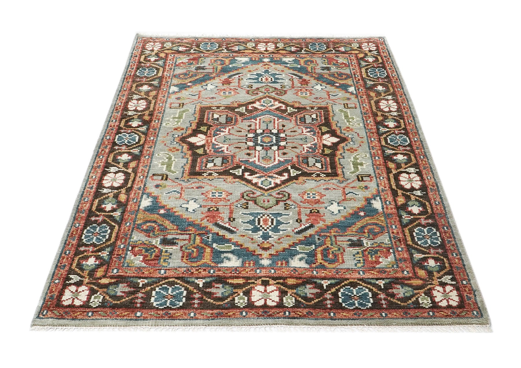 5x8 Mint, Teal, Brown Color Hand Knotted Oushak Wool Traditional Oriental Rug