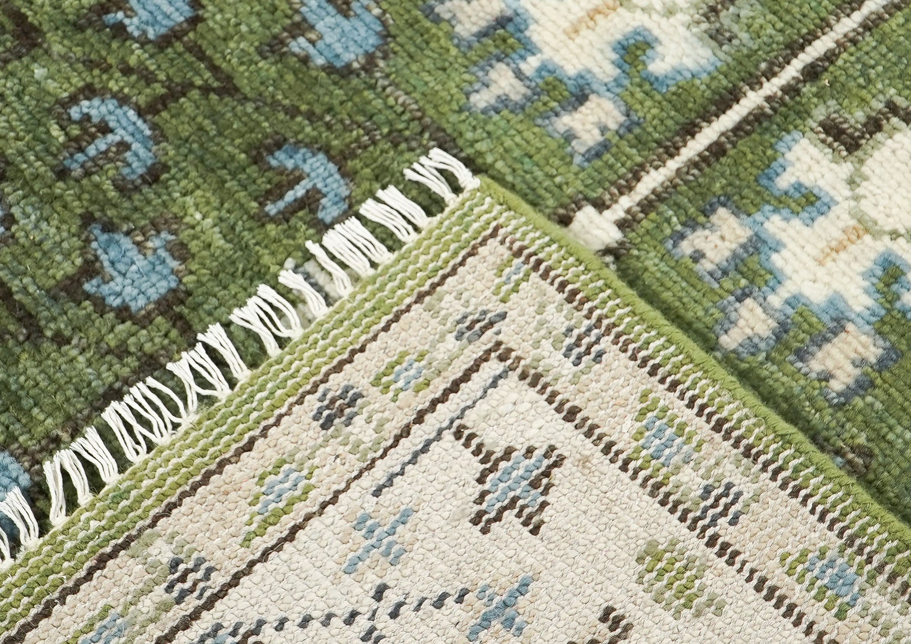 5x8 Green, Ivory, Blue Color Hand Knotted Oushak Wool Transitional Oriental Rug