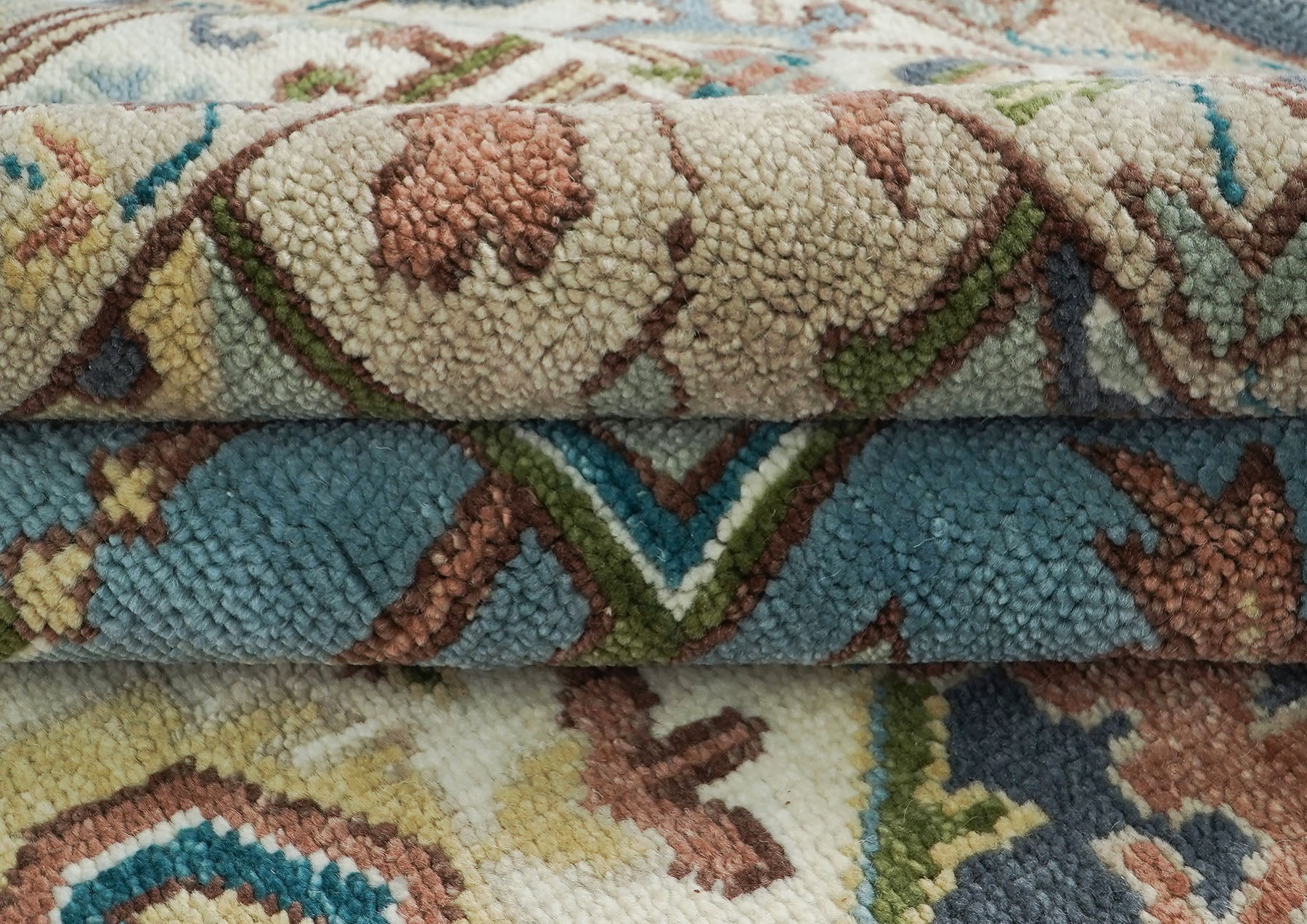 10x14 Blue, Ivory, Green Color Hand Knotted Oushak Wool  Oriental Rug