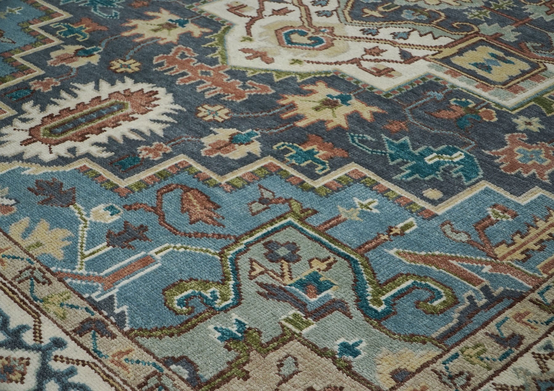 10x14 Blue, Ivory, Green Color Hand Knotted Oushak Wool  Oriental Rug